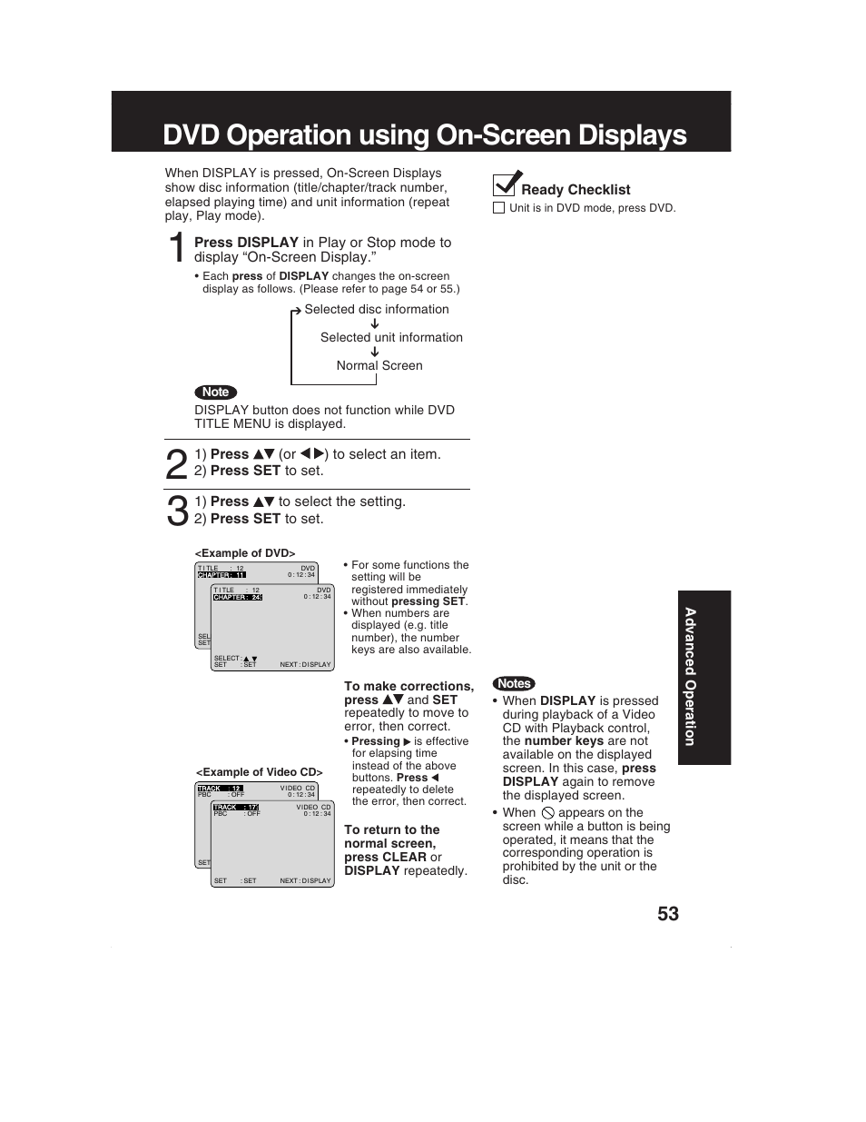 Dvd operation using on-screen displays | Panasonic PV-DM2792 User Manual | Page 53 / 75