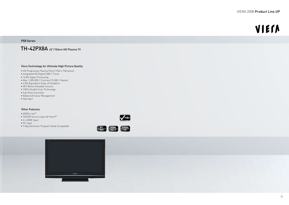 Viera plasma line up | Panasonic Viera TY-WK42PR4W User Manual | Page 35 / 52