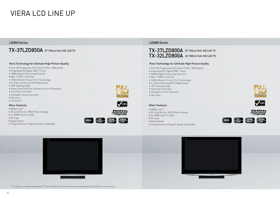 Viera lcd line up | Panasonic Viera TY-WK42PR4W User Manual | Page 36 / 52