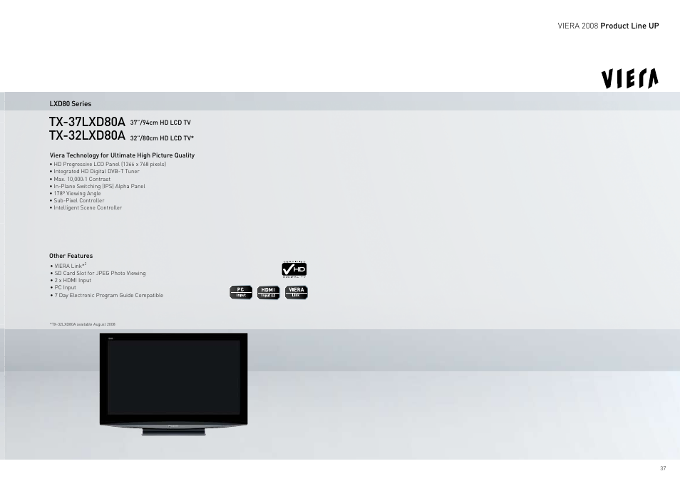 Viera lcd line up | Panasonic Viera TY-WK42PR4W User Manual | Page 37 / 52
