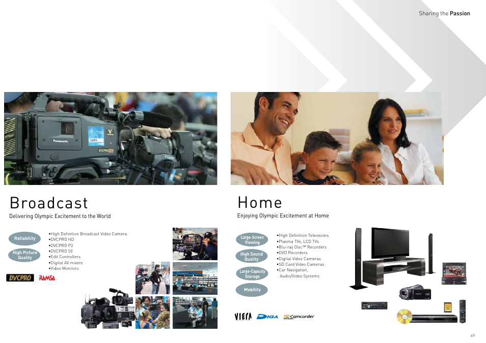 Sharing the passion, Venue broadcast home | Panasonic Viera TY-WK42PR4W User Manual | Page 49 / 52