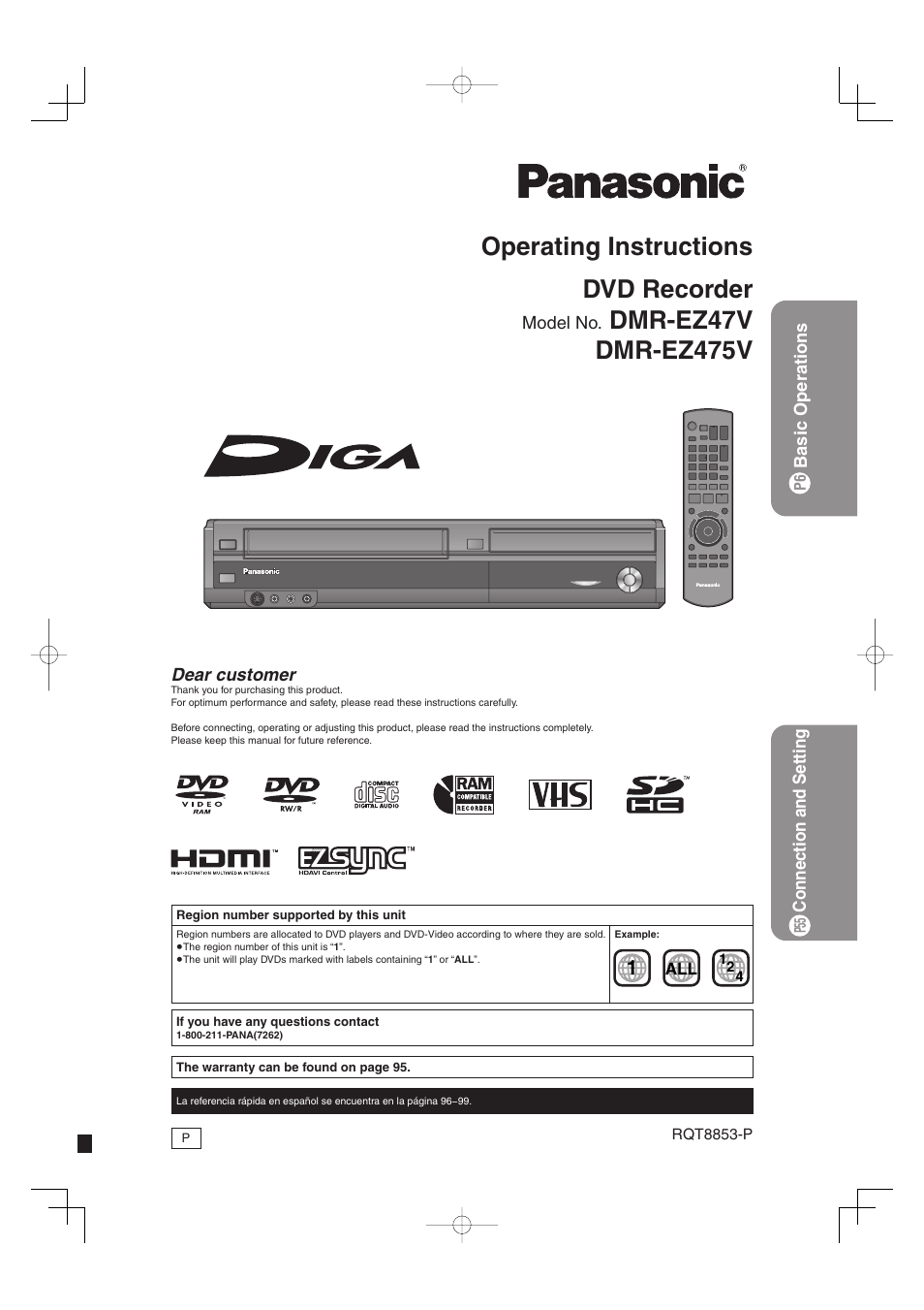 Panasonic DIGA DMR-EZ47V User Manual | 100 pages