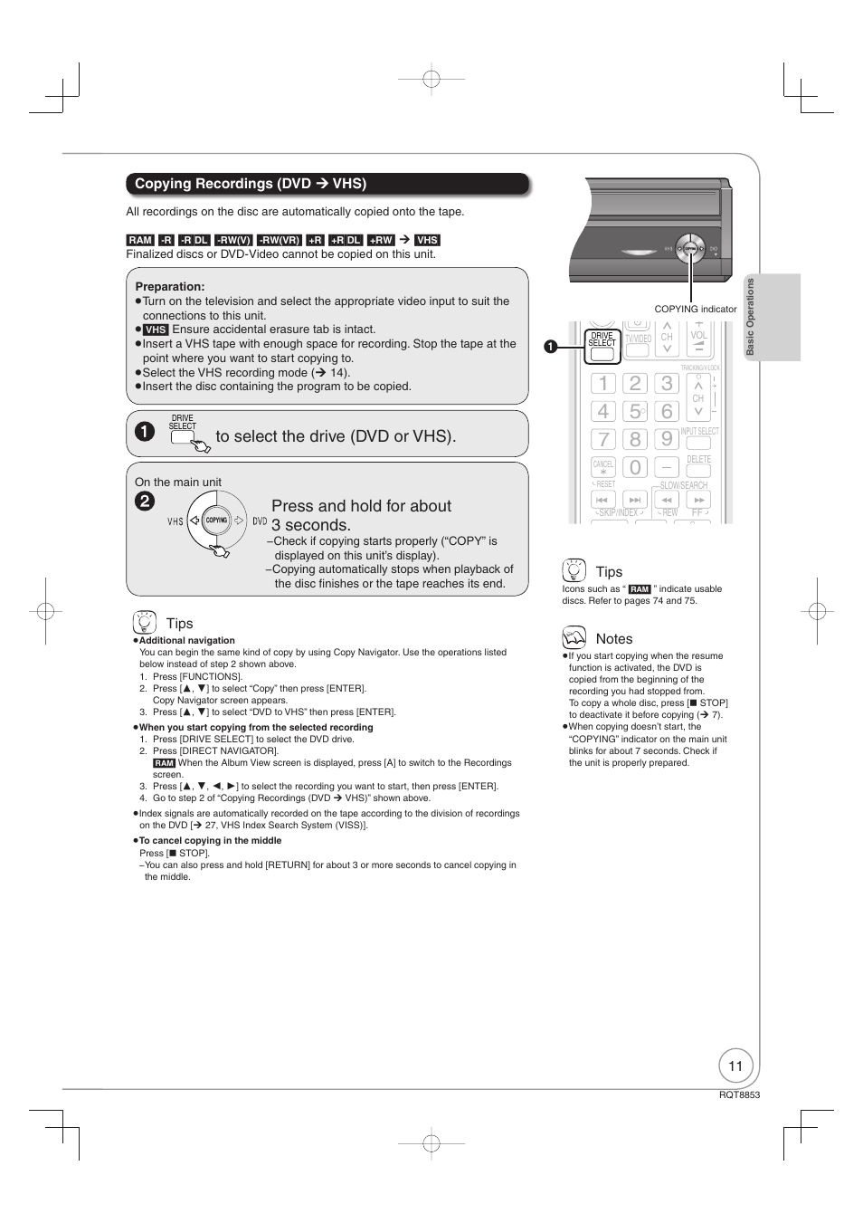 Press and hold for about 3 seconds | Panasonic DIGA DMR-EZ47V User Manual | Page 11 / 100