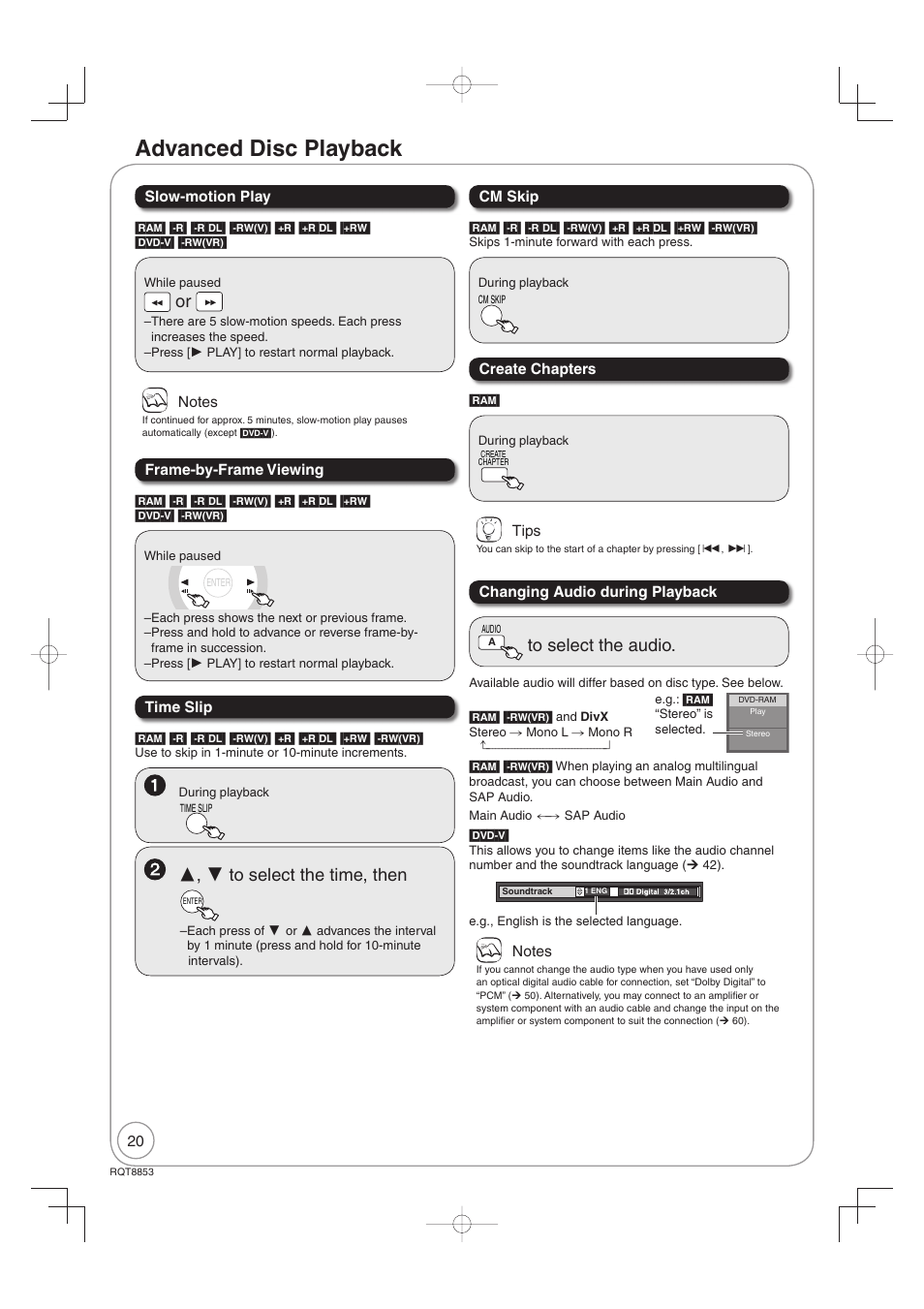 Advanced disc playback | Panasonic DIGA DMR-EZ47V User Manual | Page 20 / 100