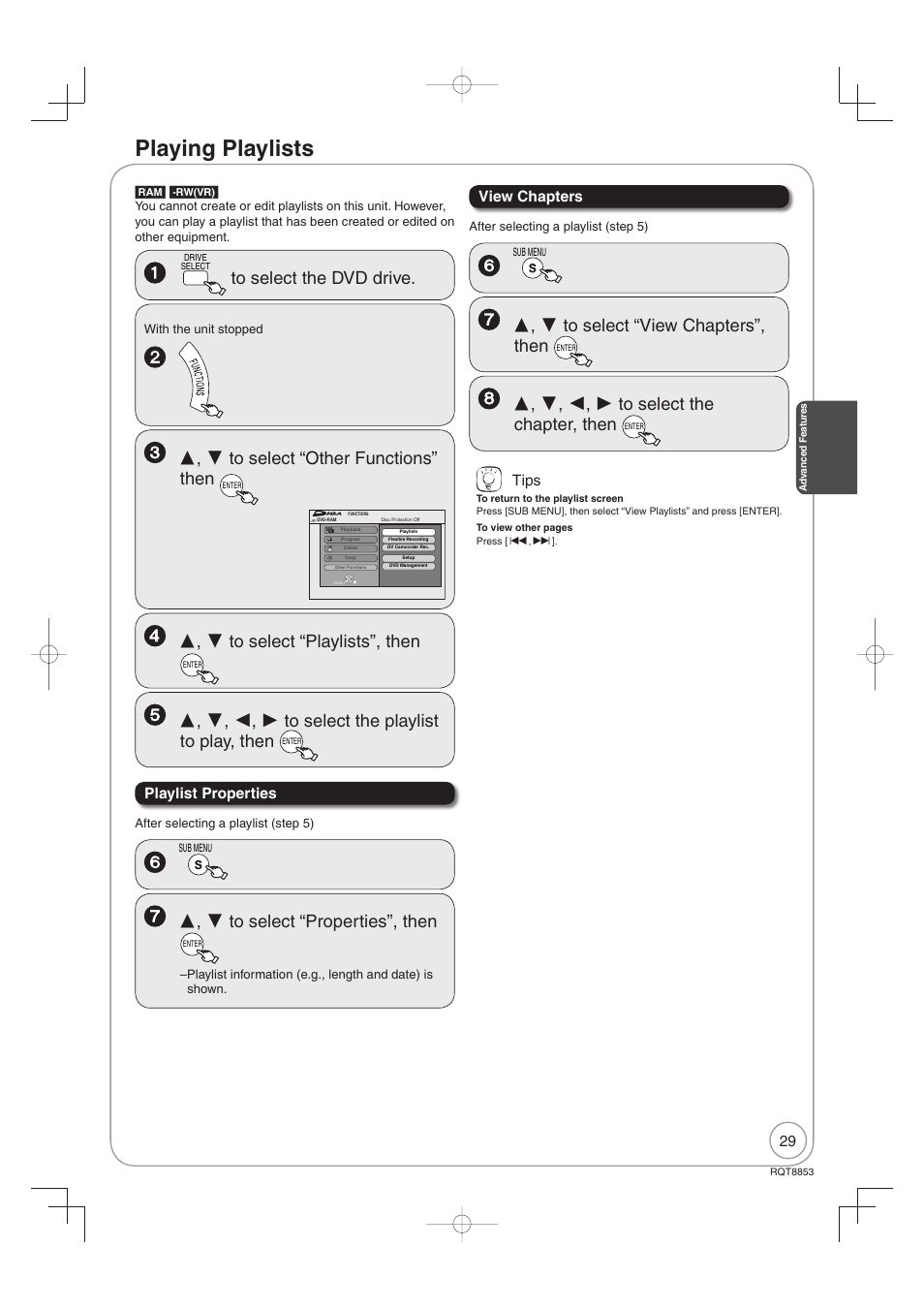 Playing playlists | Panasonic DIGA DMR-EZ47V User Manual | Page 29 / 100