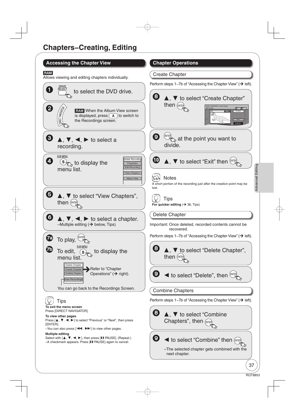 Chapters − creating, editing | Panasonic DIGA DMR-EZ47V User Manual | Page 37 / 100