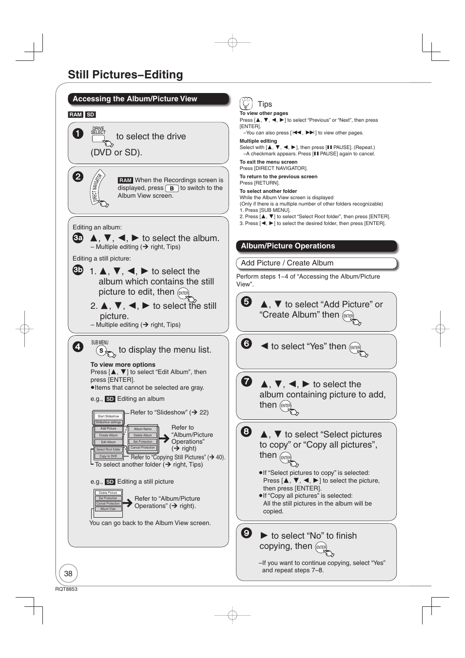 Still pictures − editing | Panasonic DIGA DMR-EZ47V User Manual | Page 38 / 100