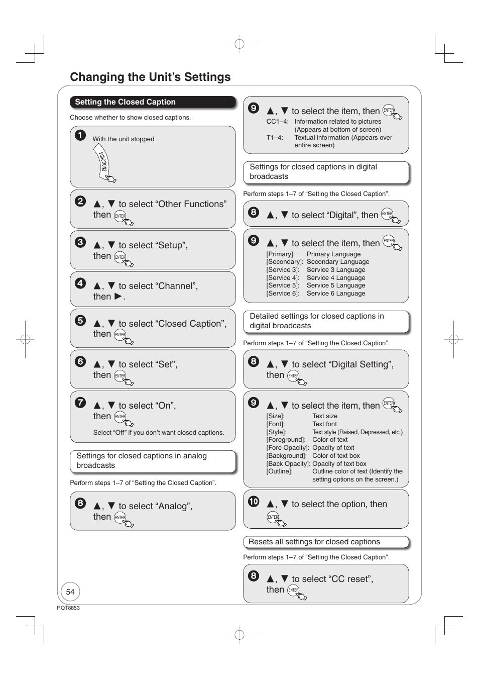 Changing the unit’s settings | Panasonic DIGA DMR-EZ47V User Manual | Page 54 / 100