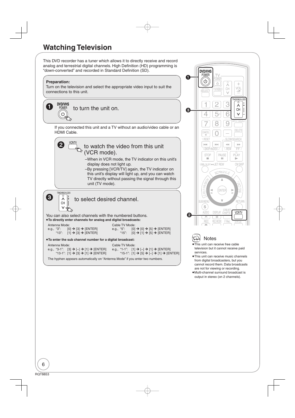 Basic operations, Watching television | Panasonic DIGA DMR-EZ47V User Manual | Page 6 / 100