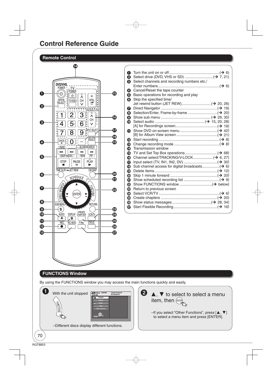 Reference, Control reference guide | Panasonic DIGA DMR-EZ47V User Manual | Page 70 / 100