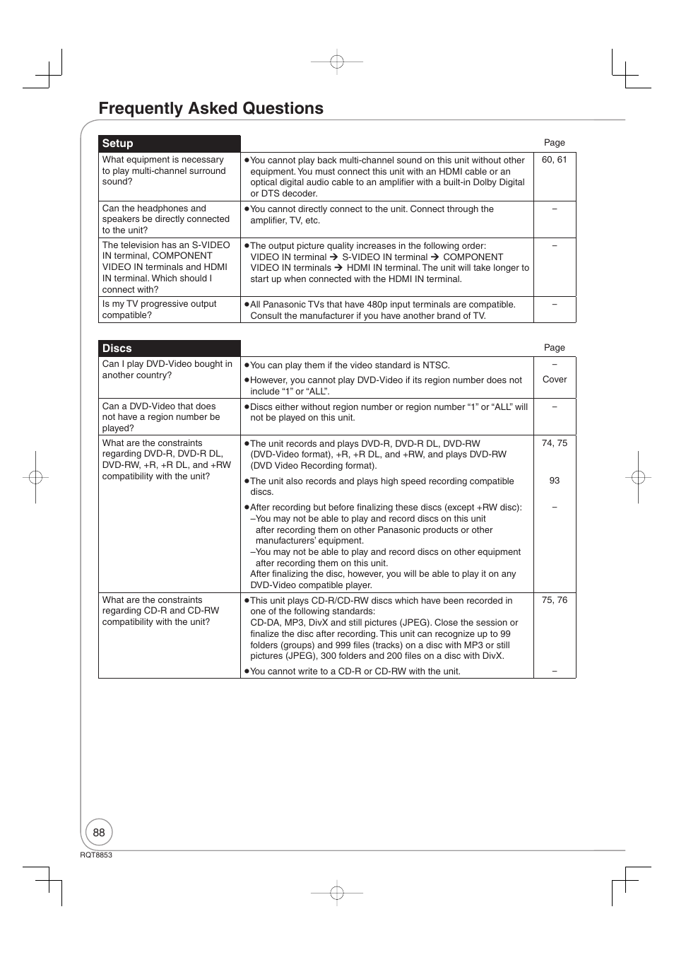 Frequently asked questions | Panasonic DIGA DMR-EZ47V User Manual | Page 88 / 100