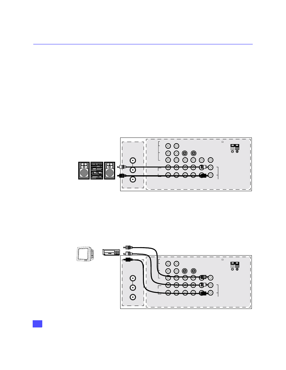 Amplifier connection (to audio amp), Program out connection (prog. out), Optional equipment connections (cont.) | Nstallation, Audio adjustments, Procedure | Panasonic PT-47WX49 User Manual | Page 11 / 58