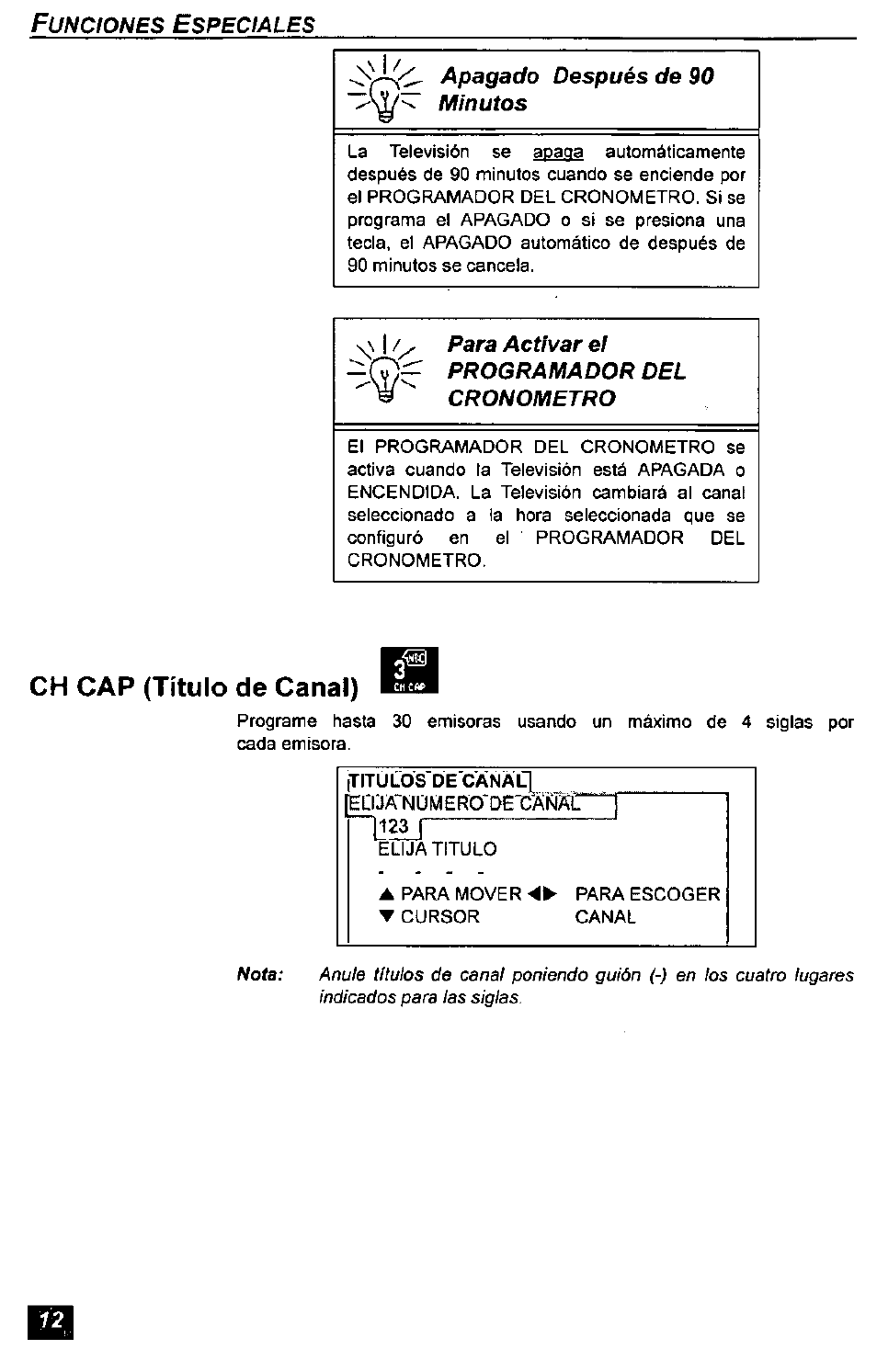 Ch cap (título de canal) | Panasonic CT-2771S User Manual | Page 28 / 32