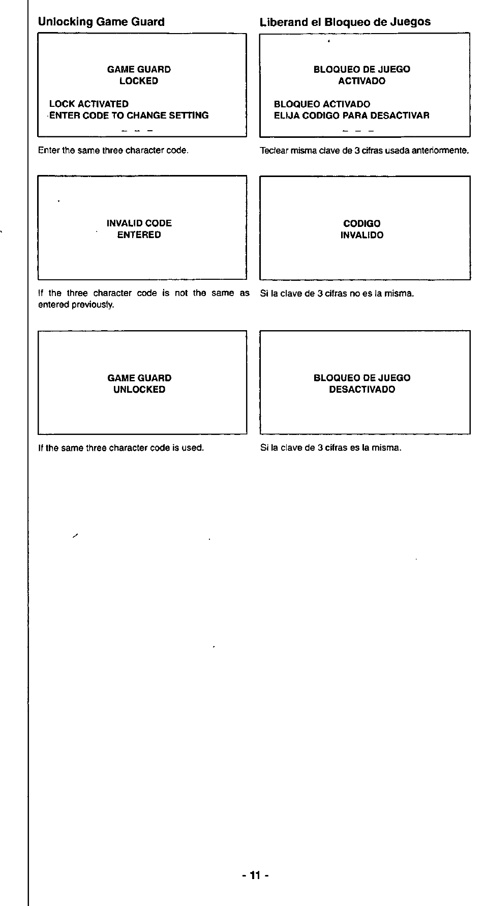 Liberand el bloqueo de juegos | Panasonic CT-27G3 User Manual | Page 10 / 12
