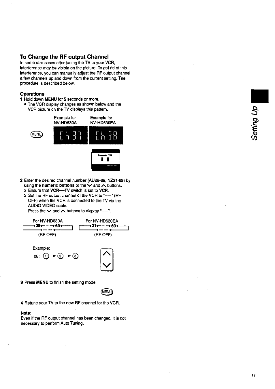 To change the rf output channel | Panasonic NV-HD 630 User Manual | Page 11 / 40