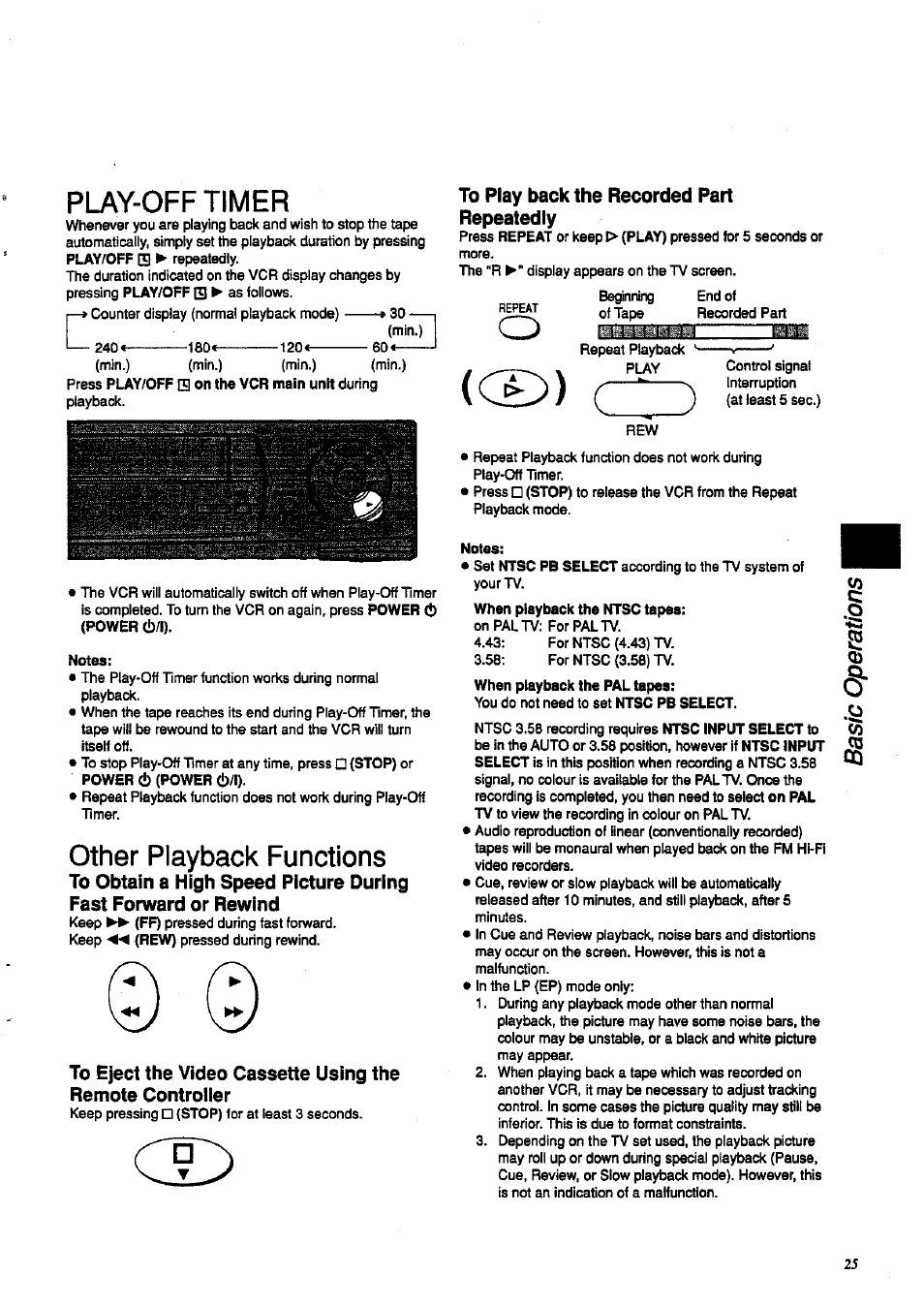 Play-off timer, Other playback functions, To piay back the recorded part repeatediy | C ® ) q | Panasonic NV-HD 630 User Manual | Page 25 / 40