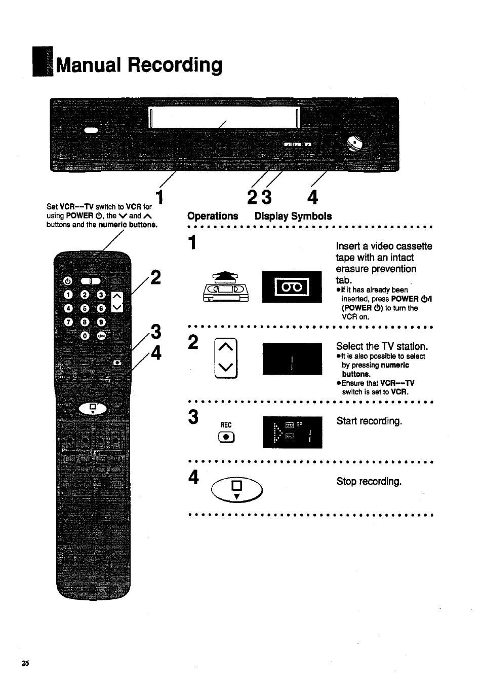 Manual recording, Operations display symbols | Panasonic NV-HD 630 User Manual | Page 26 / 40