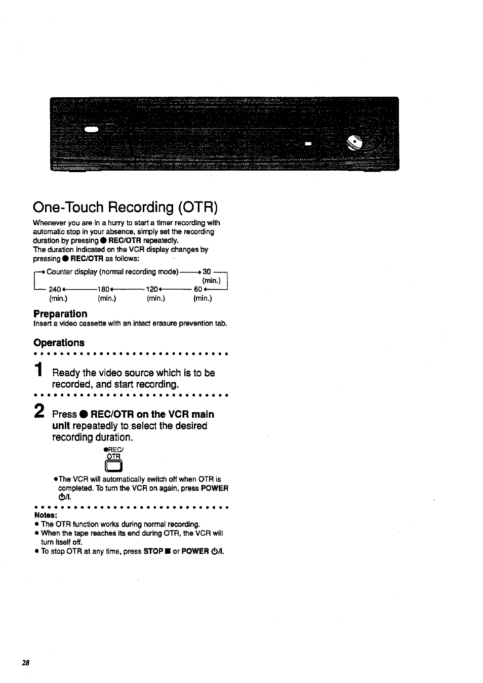 One-touch recording (otr), Preparation, Operations | Panasonic NV-HD 630 User Manual | Page 28 / 40