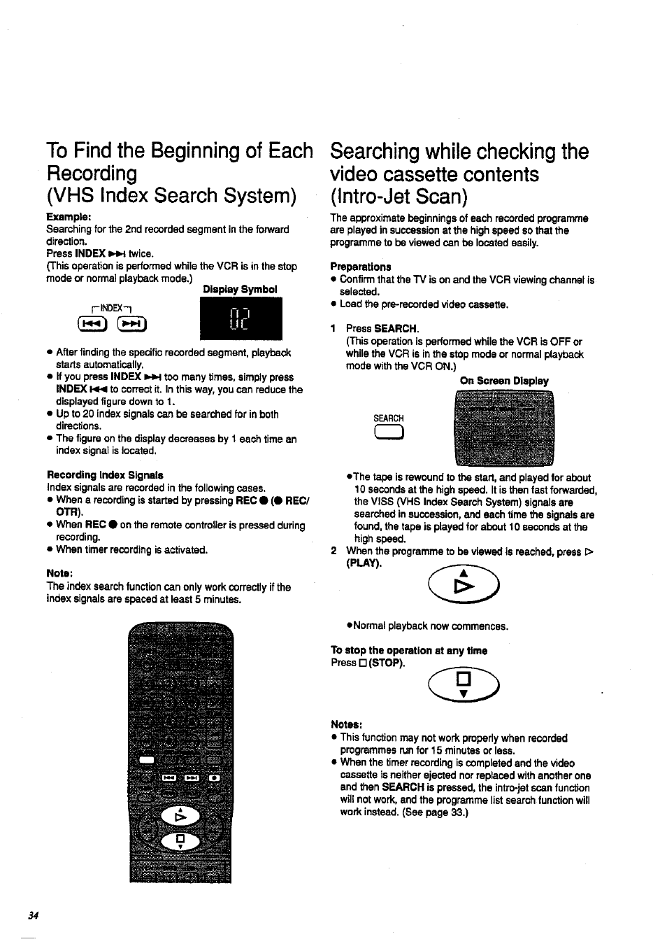 To find the beginning of each recording, Vms index search system) | Panasonic NV-HD 630 User Manual | Page 34 / 40