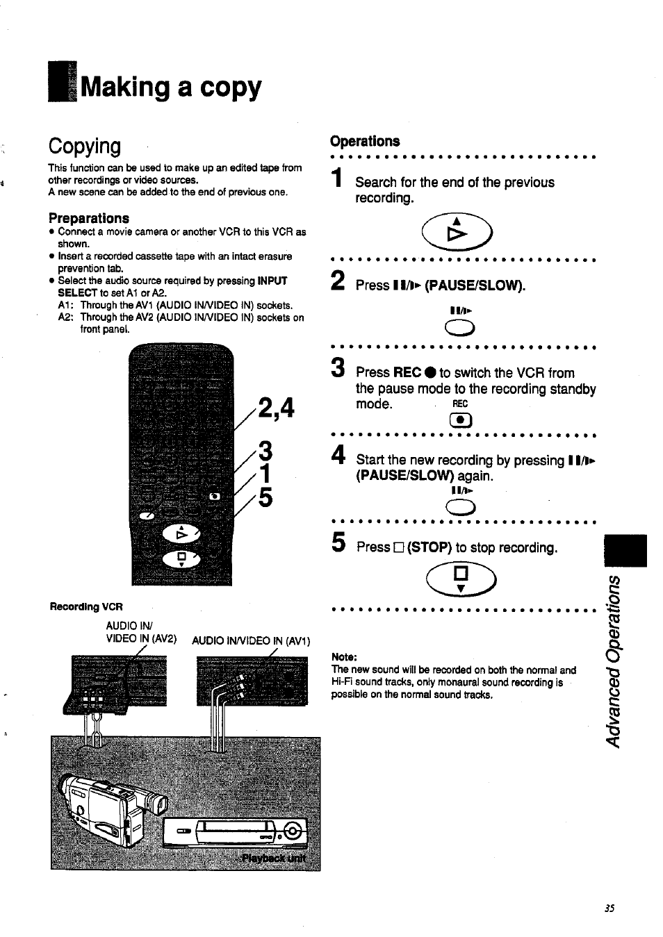 Making a copy, Copying | Panasonic NV-HD 630 User Manual | Page 35 / 40