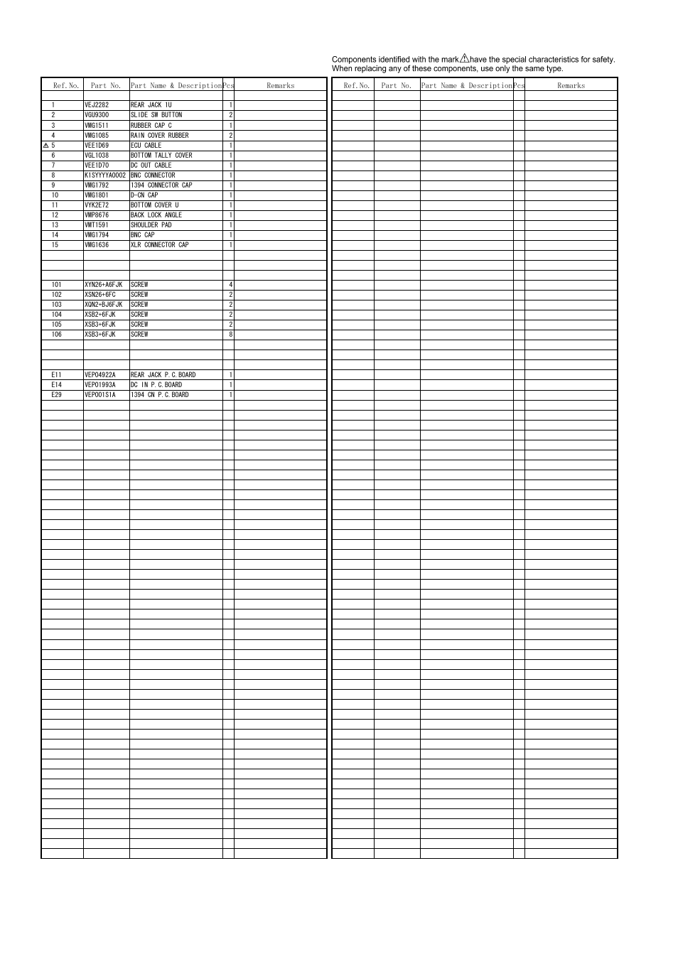Rear jack parts assembly, Mpl-14 | Panasonic AG-HPX500MC User Manual | Page 15 / 23