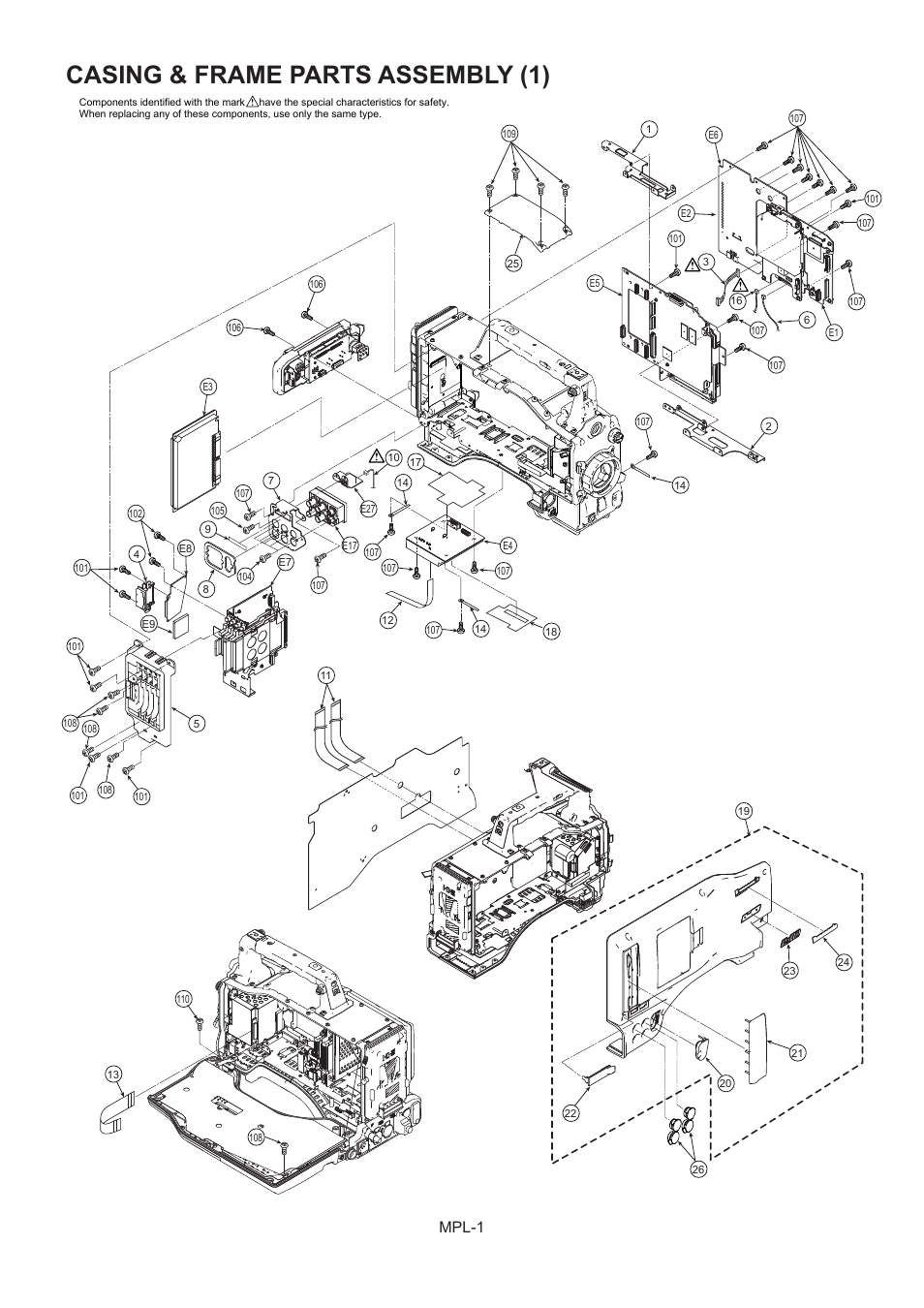 Casing & frame parts assembly (1), Mpl-1 | Panasonic AG-HPX500MC User Manual | Page 2 / 23