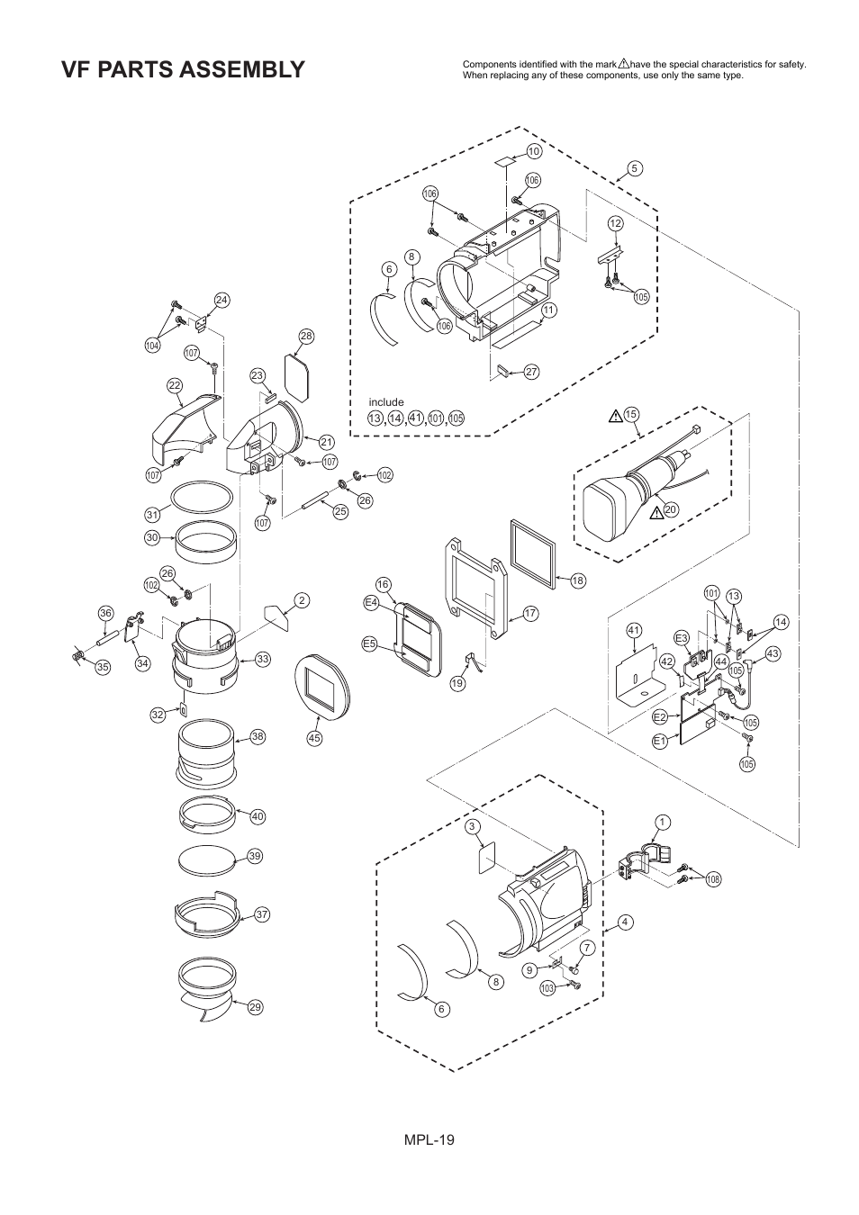 Vf parts assembly, Mpl-19 | Panasonic AG-HPX500MC User Manual | Page 20 / 23