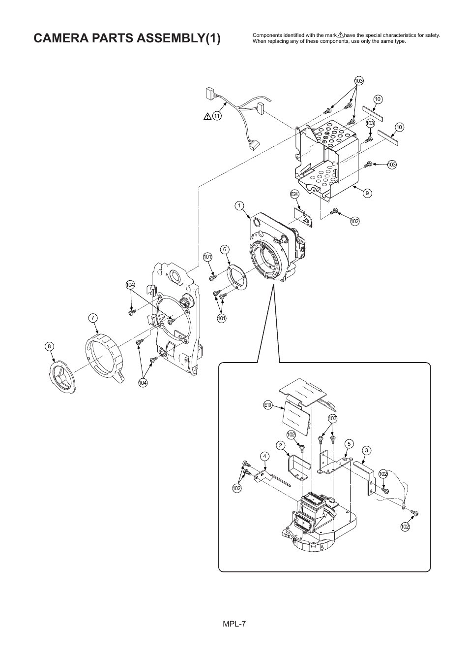 Camera parts assembly (1), Camera parts assembly(1), Mpl-7 | Panasonic AG-HPX500MC User Manual | Page 8 / 23