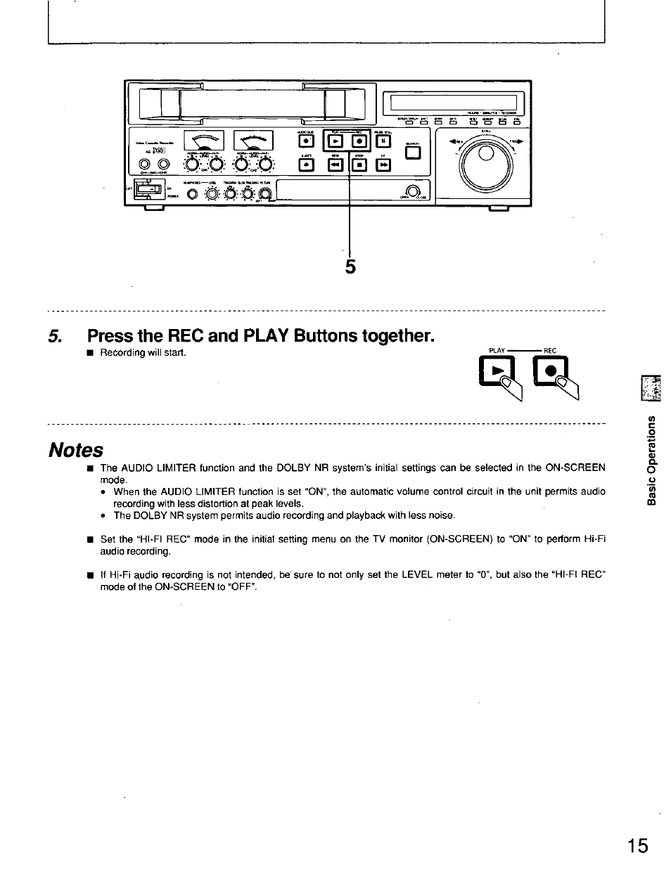 Press the rec and play buttons together | Panasonic AG7150 User Manual | Page 15 / 52