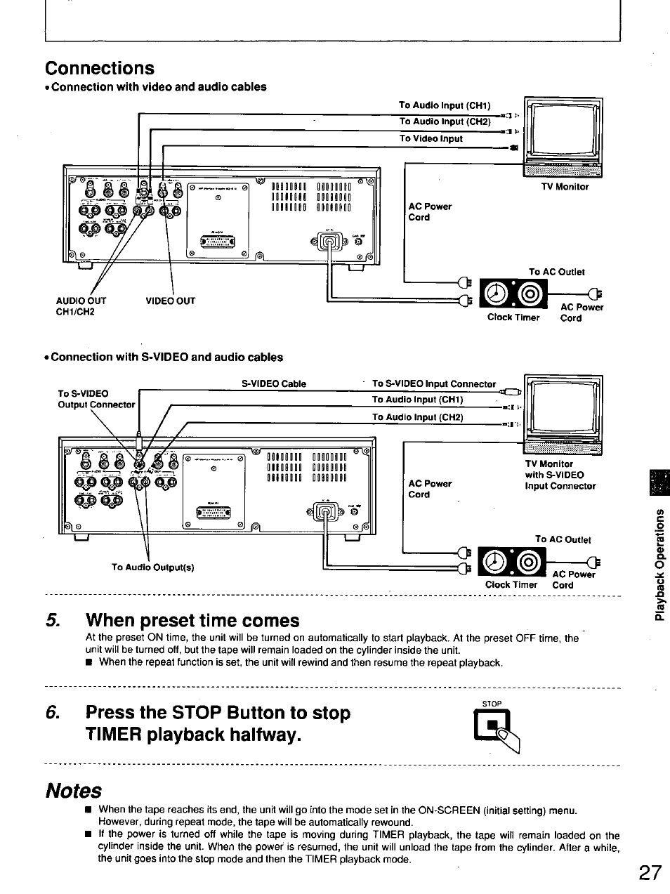 When preset time comes, Connections | Panasonic AG7150 User Manual | Page 27 / 52