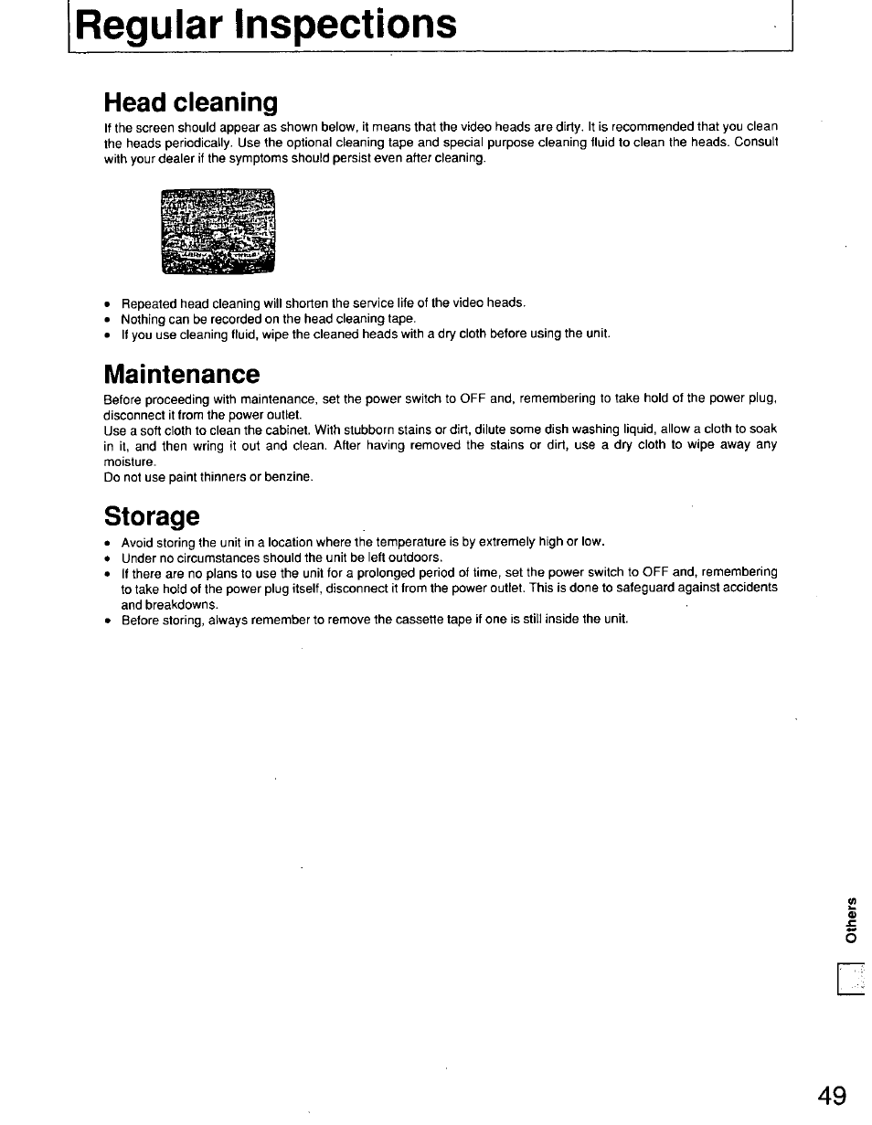 Regular inspections, Head cleaning, Maintenance | Storage | Panasonic AG7150 User Manual | Page 49 / 52