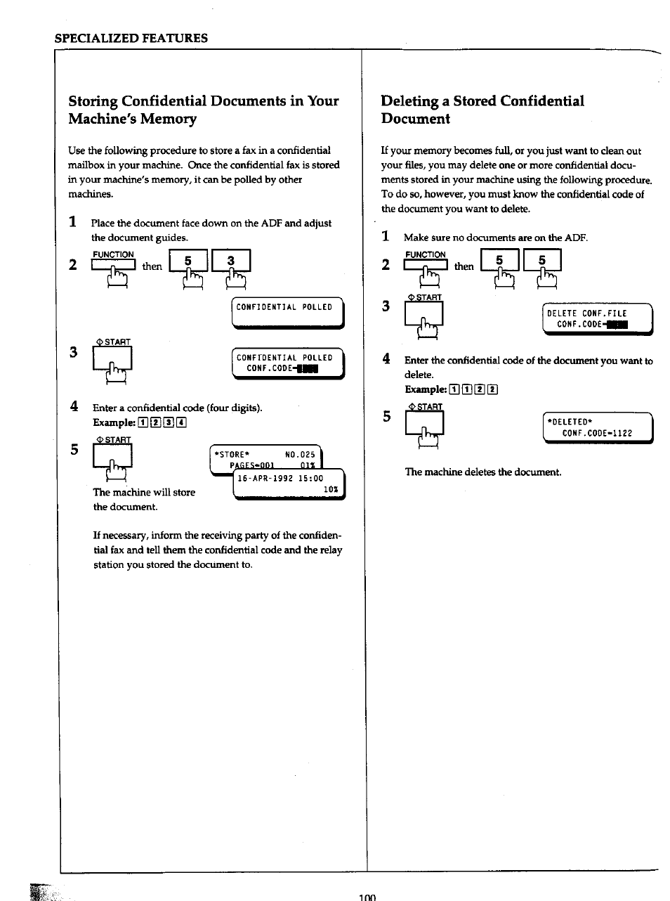 Deleting a stored confidential document | Panasonic Panafax UF-766 User Manual | Page 107 / 142