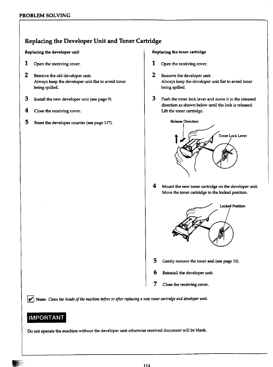 Replacing the developer unit and toner cartridge | Panasonic Panafax UF-766 User Manual | Page 121 / 142