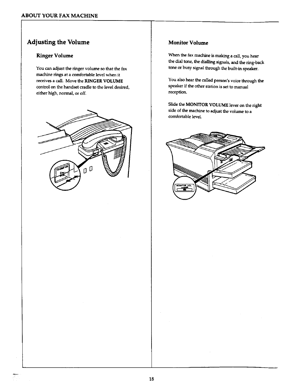 Ringer volume, Monitor volume, Adjusting the volume | Panasonic Panafax UF-766 User Manual | Page 26 / 142