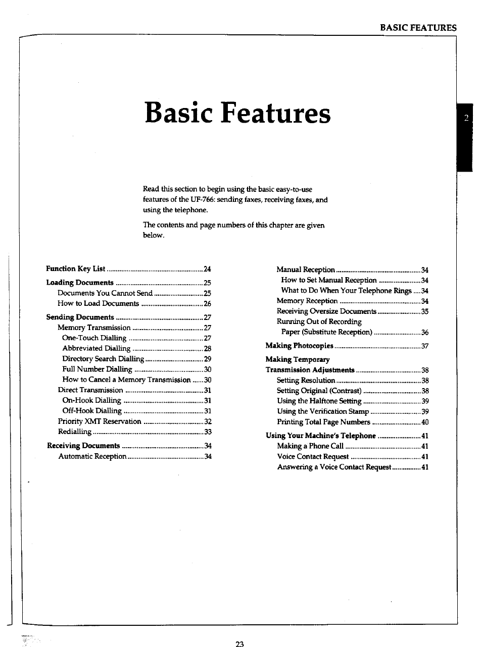 Basic features | Panasonic Panafax UF-766 User Manual | Page 31 / 142