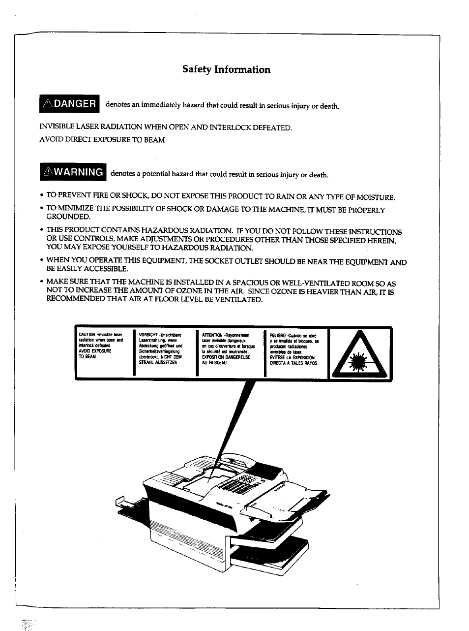 Safety information ädanger, Äwarning | Panasonic Panafax UF-766 User Manual | Page 5 / 142