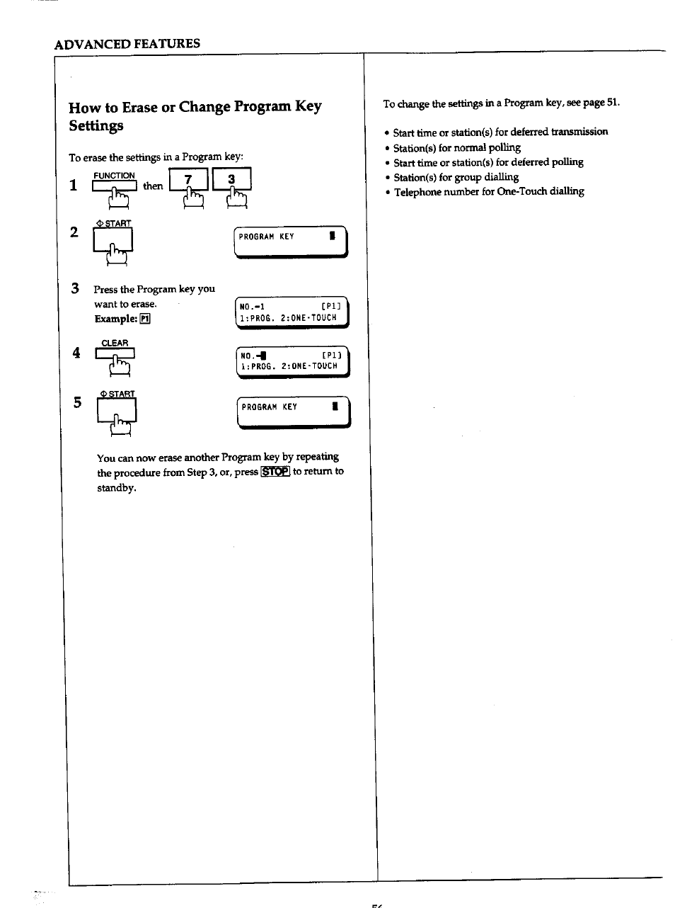 How to erase or change program key settings | Panasonic Panafax UF-766 User Manual | Page 63 / 142