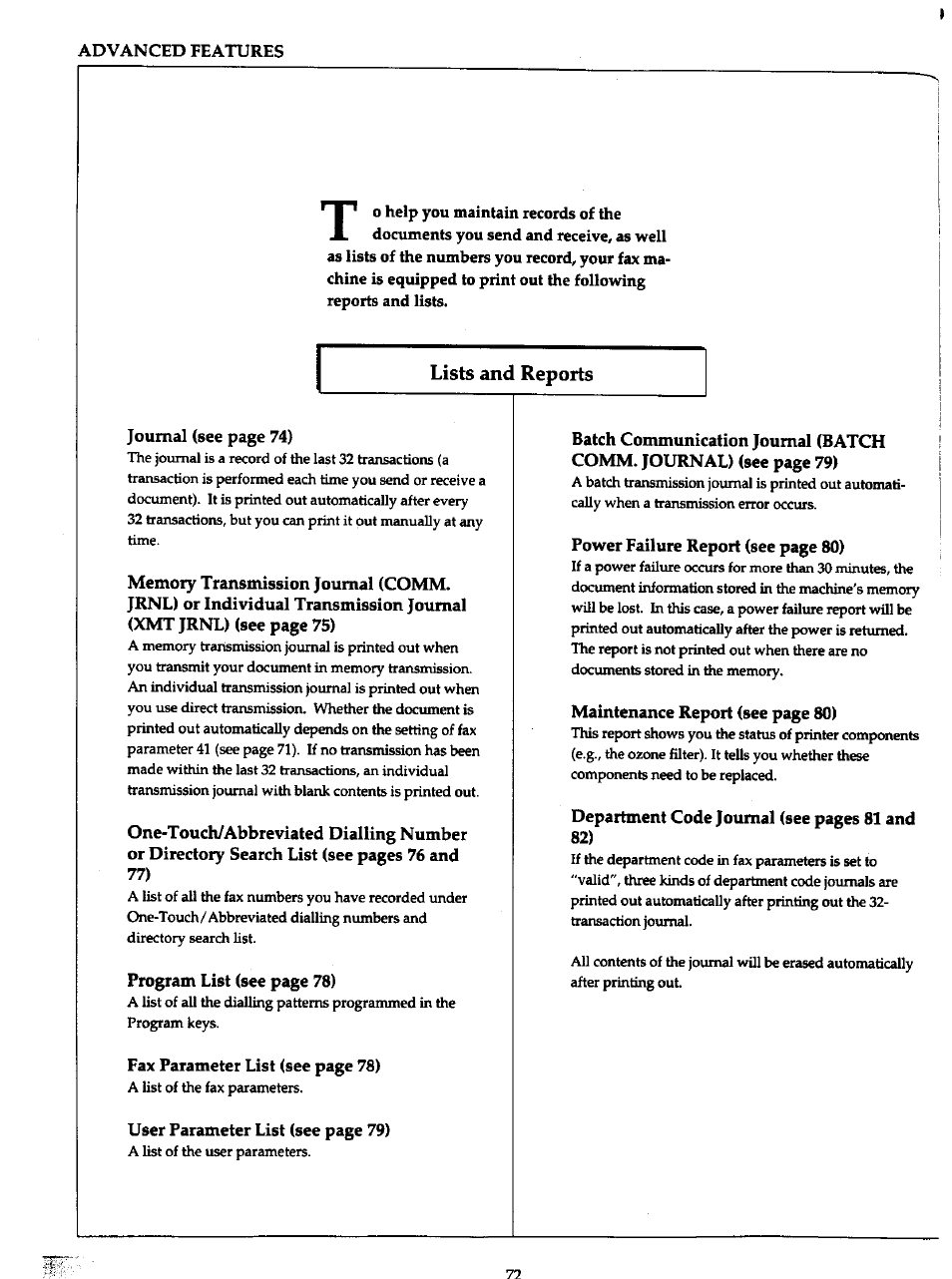 Lists and reports | Panasonic Panafax UF-766 User Manual | Page 79 / 142