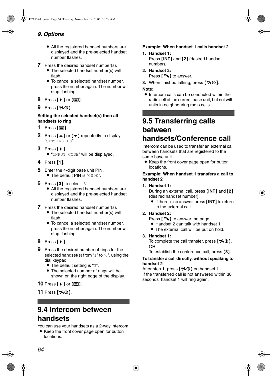 4 intercom between handsets, Intercom between handsets, 4 intercom between handsets | Panasonic KX-FC195AL User Manual | Page 66 / 86
