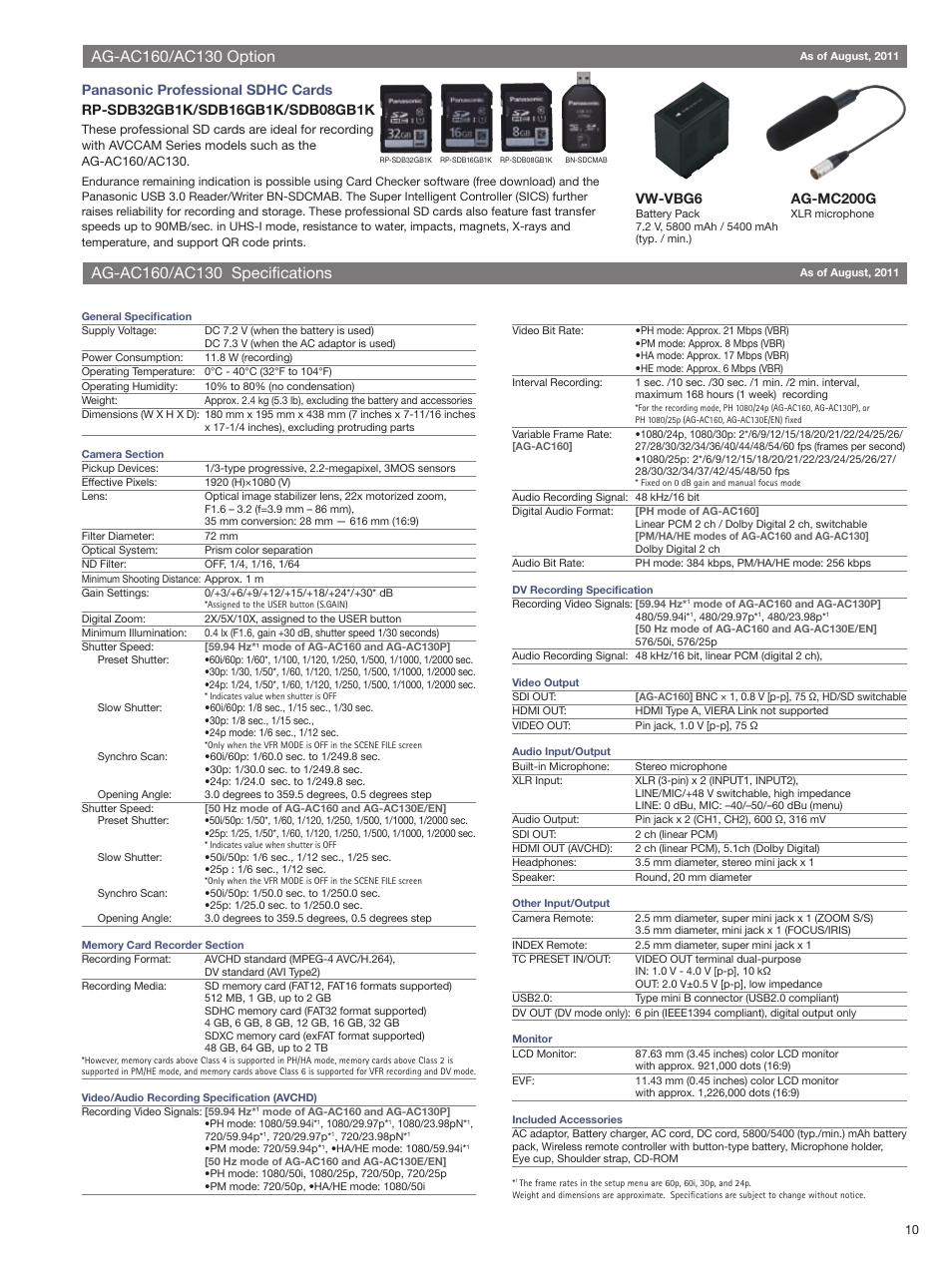 Vw-vbg6, Ag-mc200g | Panasonic AG-AC130 User Manual | Page 11 / 12