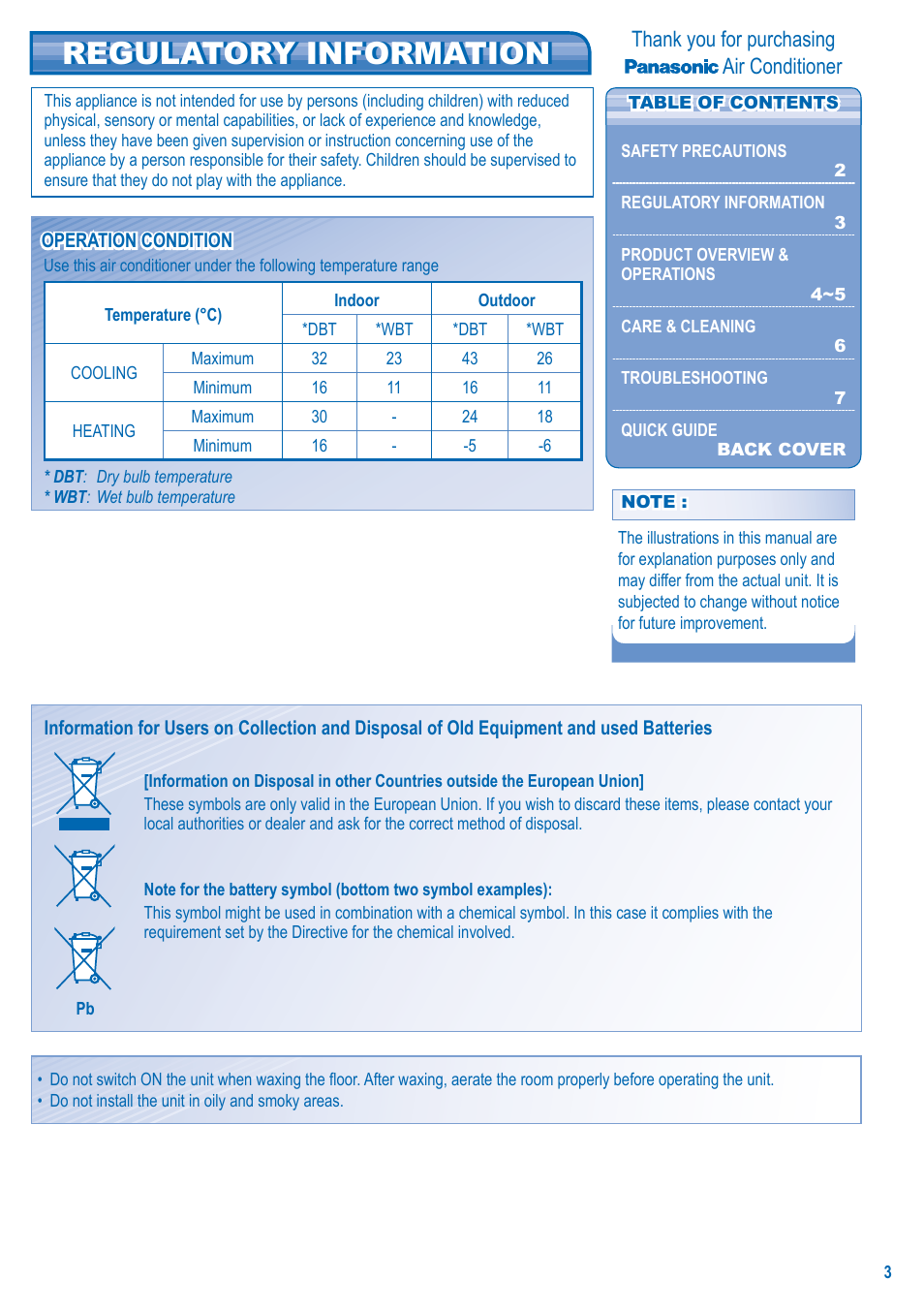 Regulatory information regulatory information | Panasonic CS-E28HKR User Manual | Page 3 / 8
