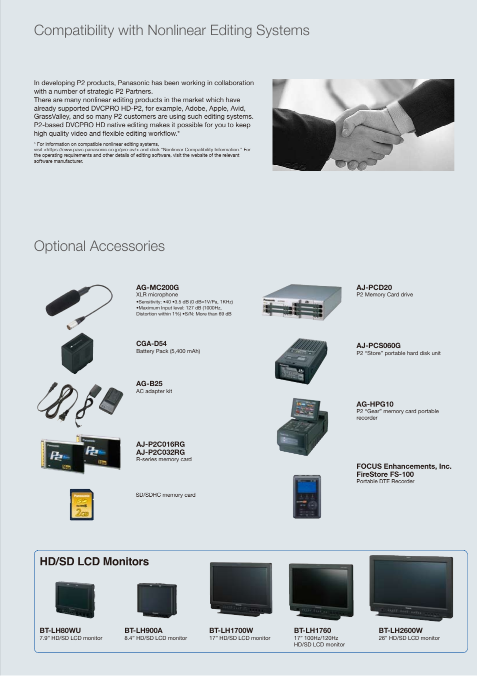 Hd/sd lcd monitors | Panasonic AG-HPX173 User Manual | Page 13 / 16