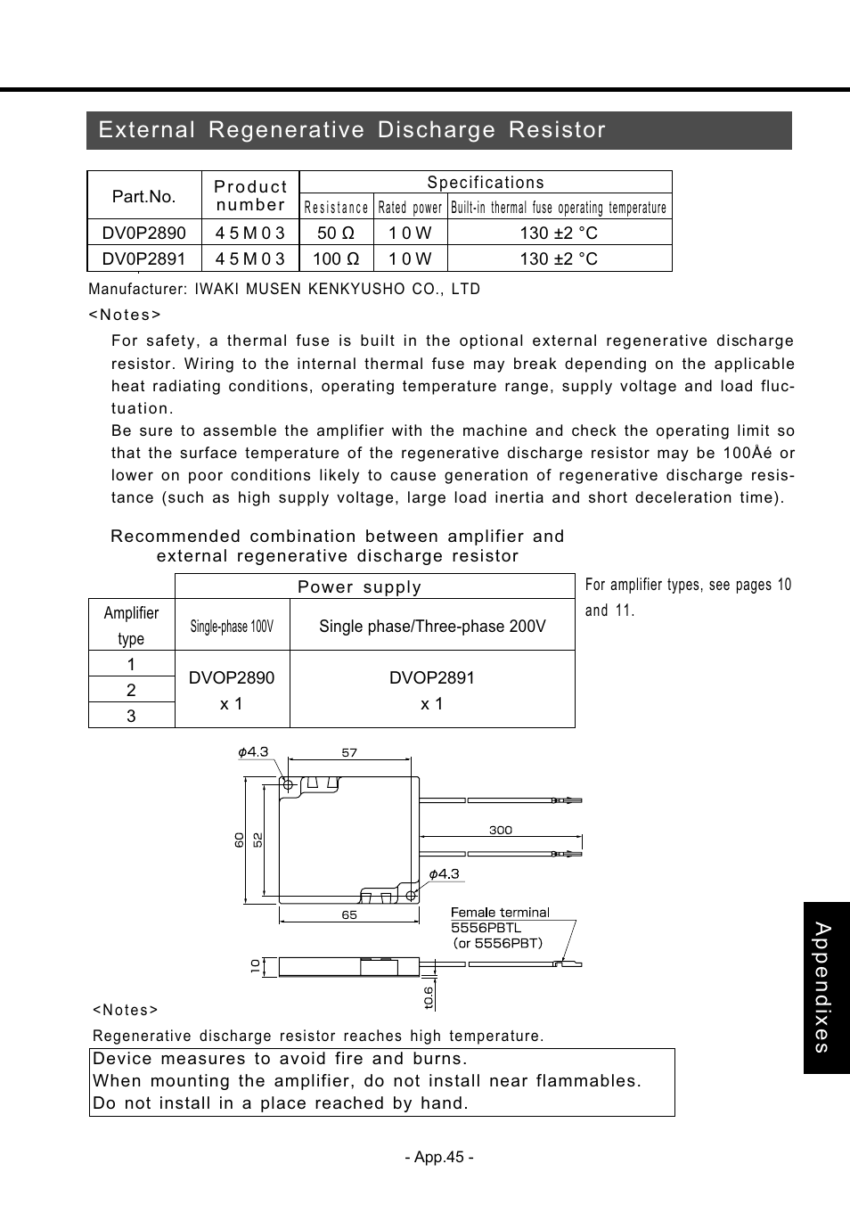 External regenerative discharge resistor, Appendixes | Panasonic MDDDT5540 User Manual | Page 119 / 133