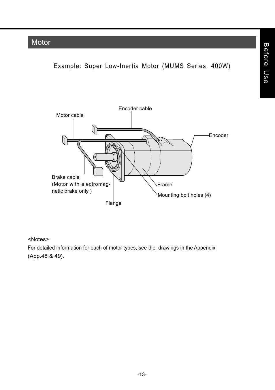 Motor, Motor ••••••••••••••••••••••••••••••••••••••••• 13, Before u se | Panasonic MDDDT5540 User Manual | Page 13 / 133