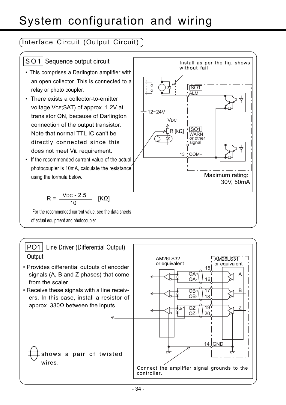 System configuration and wiring, Sequence output circuit, S o 1 | Po1 line driver (differential output) output, Interface circuit (output circuit) | Panasonic MDDDT5540 User Manual | Page 34 / 133