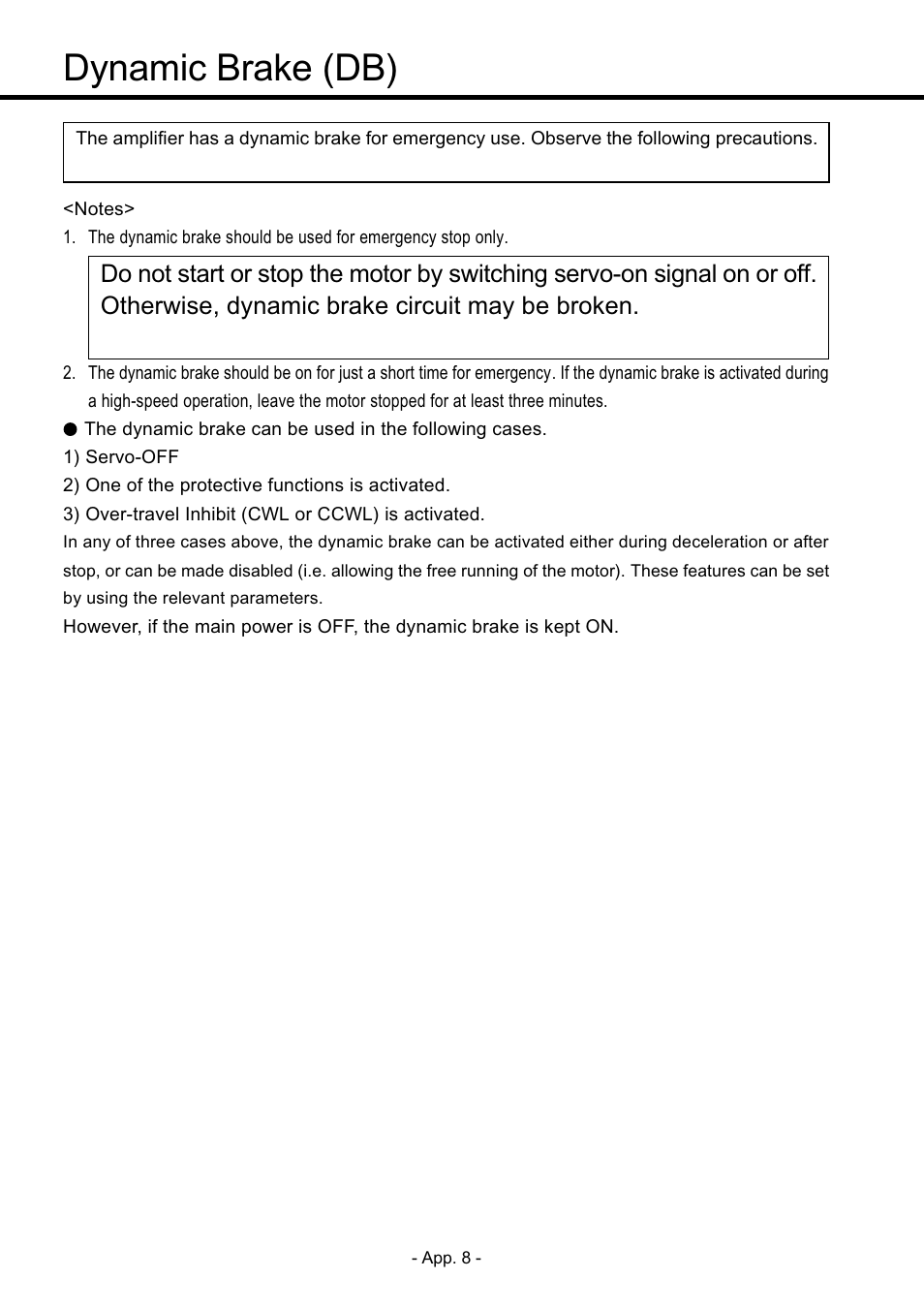 Dynamic brake (db), Dynamic brake •••••••••••••••••••••••• app. 8, Dynamic brake | App. 8 | Panasonic MDDDT5540 User Manual | Page 82 / 133