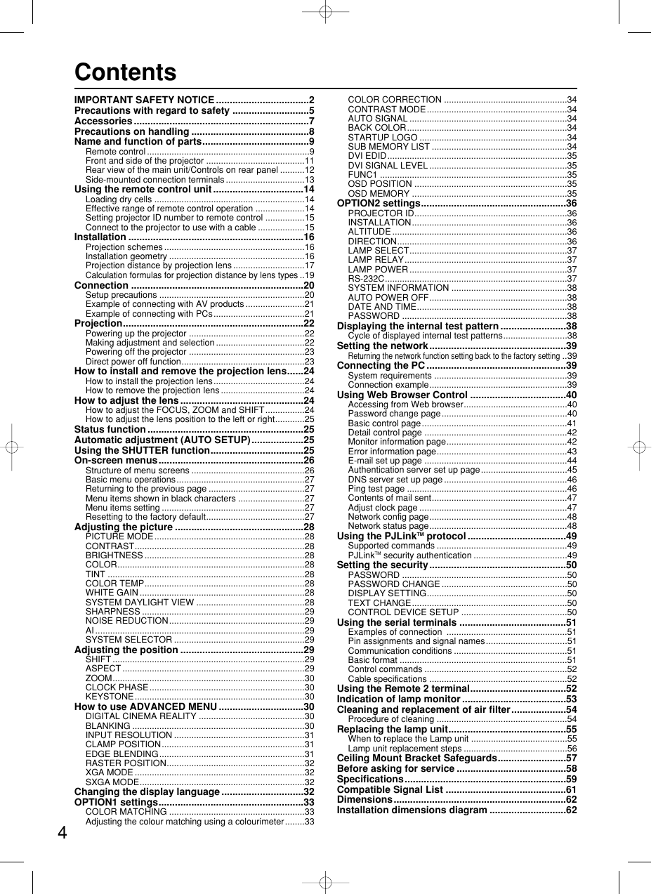 Panasonic PT-DW5100E User Manual | Page 4 / 64