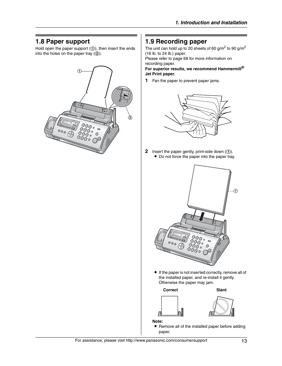 8 paper support, 9 recording paper | Panasonic KX-FG2451 User Manual | Page 13 / 76