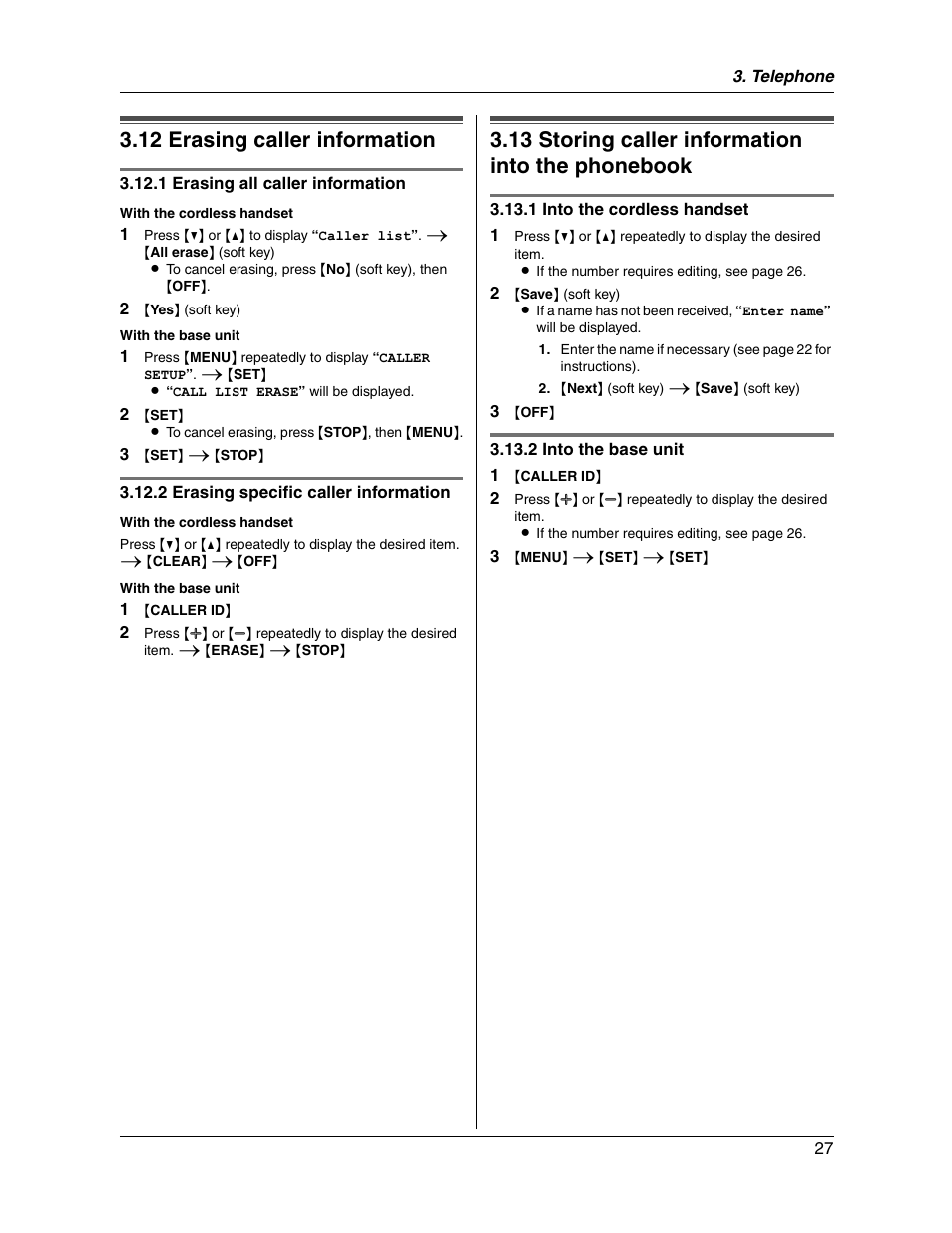 12 erasing caller information, 13 storing caller information into the phonebook | Panasonic KX-FG2451 User Manual | Page 27 / 76