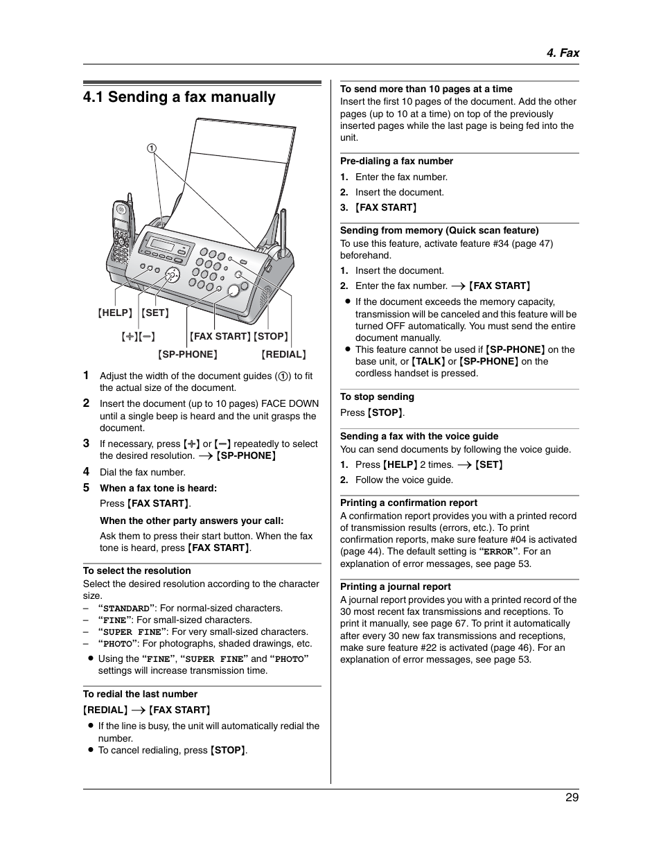 1 sending a fax manually | Panasonic KX-FG2451 User Manual | Page 29 / 76